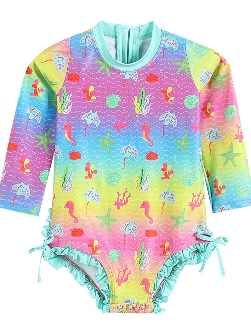 Rainbow Sea Creatures Ruffle Swimsuit - Lil Cactus